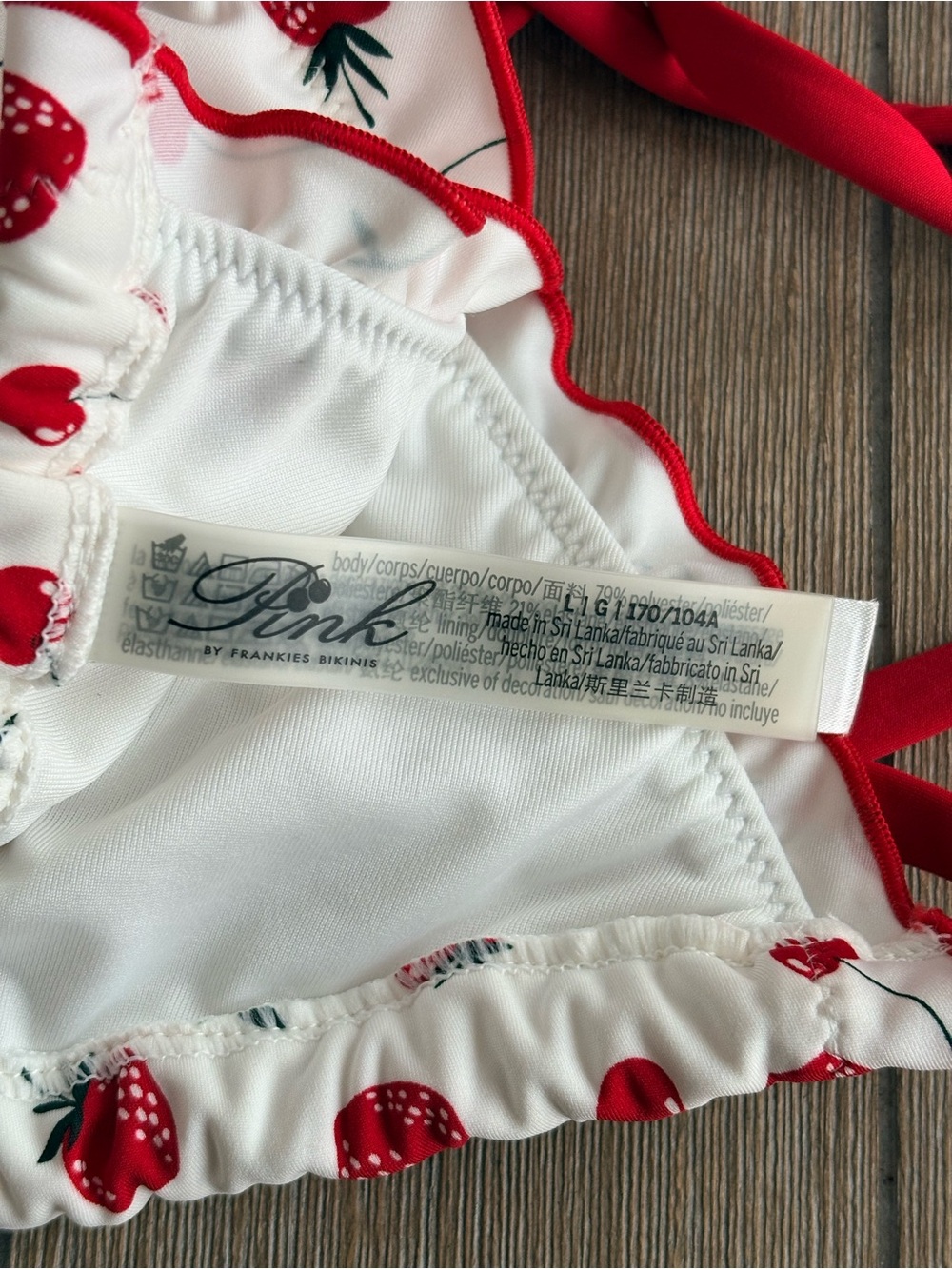 🍒🍓Pink by Frankie's Bikinis Red & White Cherry& Strawberry Print Triangle Bikini - Picture 4 of 5